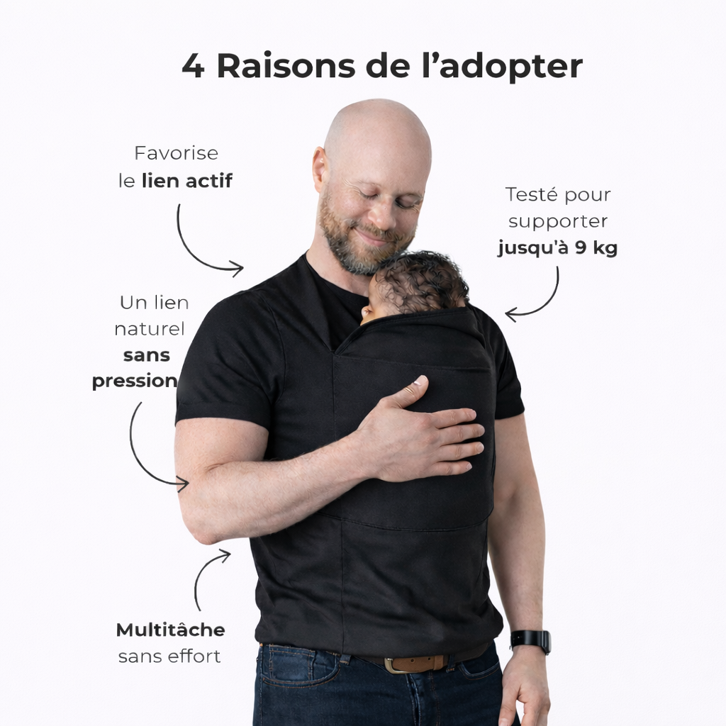 T-shirt Kangourou de portage mains libres – Confort, lien naturel et sécurité jusqu’à 9 kg